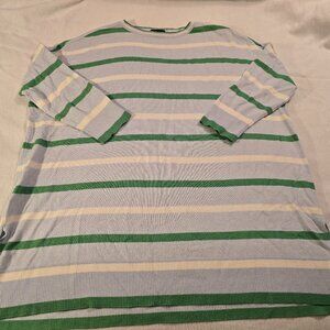Ann Taylor M Medium Sweater Green Blue Stripe Tunic Women Minimalist Nautical GU